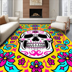 Vibrant Pink Teal Skull Floral Swirls Rug