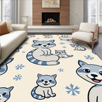 Cute Gray Raccoon Snowflakes Repeating Rug