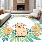 Whimsical Baby Goat Floral Wreath Rug