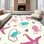 Crimson Pink Starfish Aqua Sea Shells Rug