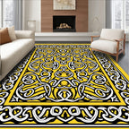 Intricate Yellow Knotwork Symmetry Rug