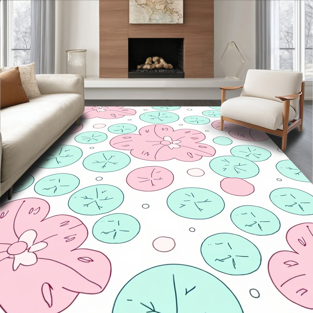 Whimsical Pink Teal Floral Scatter Rug