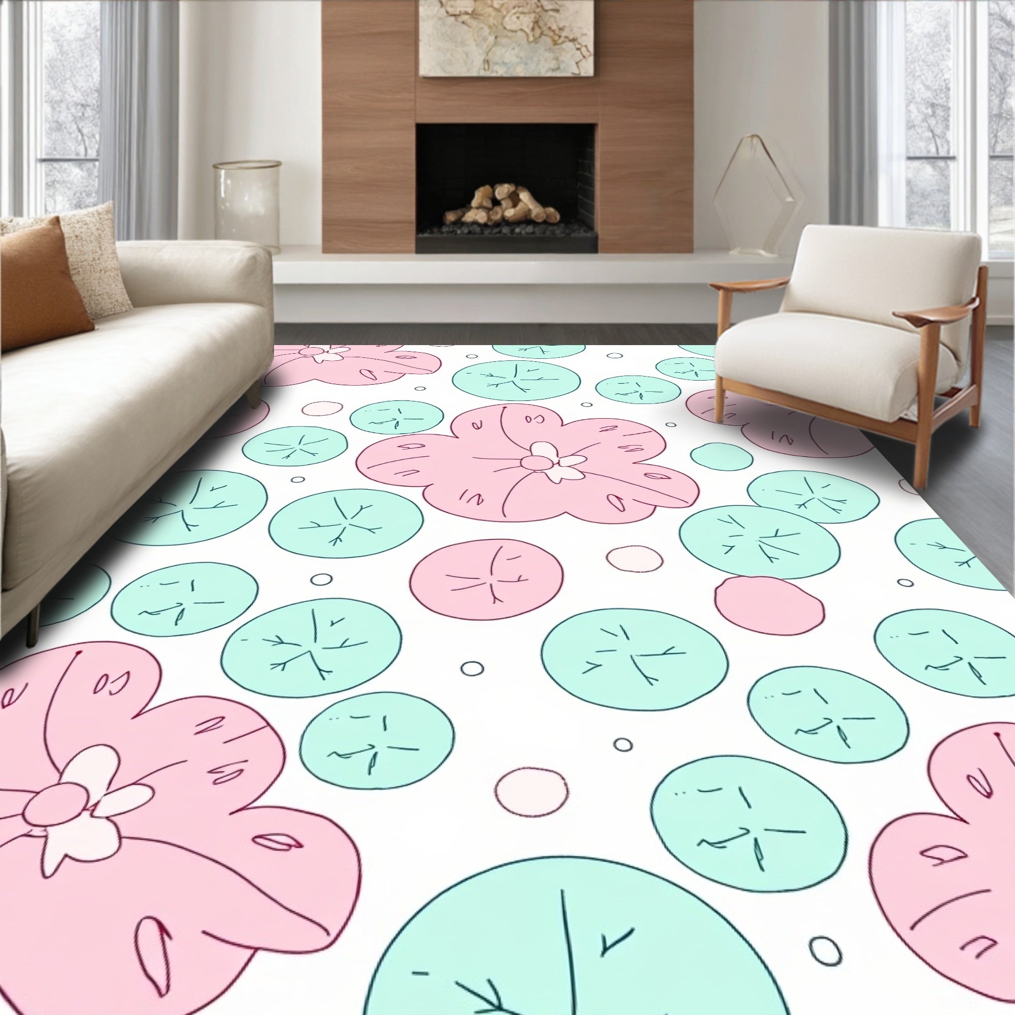 Whimsical Pink Teal Floral Scatter Rug