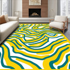 Dynamic Yellow Teal Abstract Swirl Rug