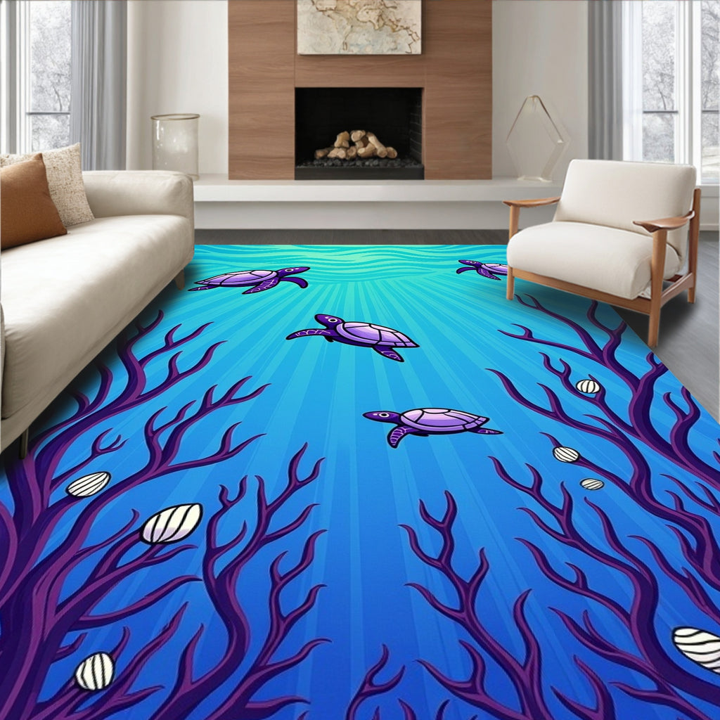 Purple Turtle Sea Coral Scene Rug
