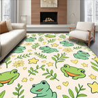 Playful Green Frogs Starry Branches Rug