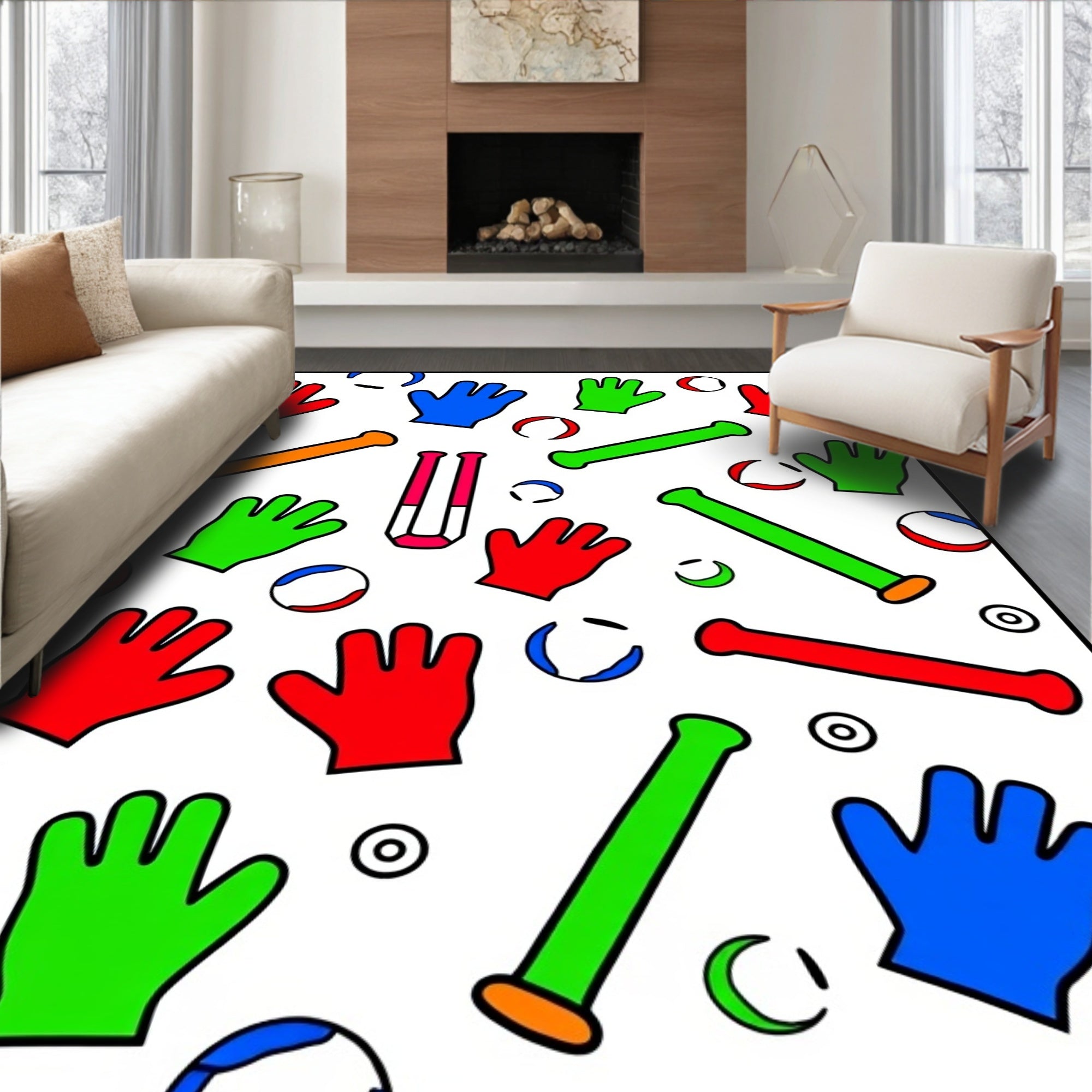 Colorful Mitts and Balls Playful Throw Rug