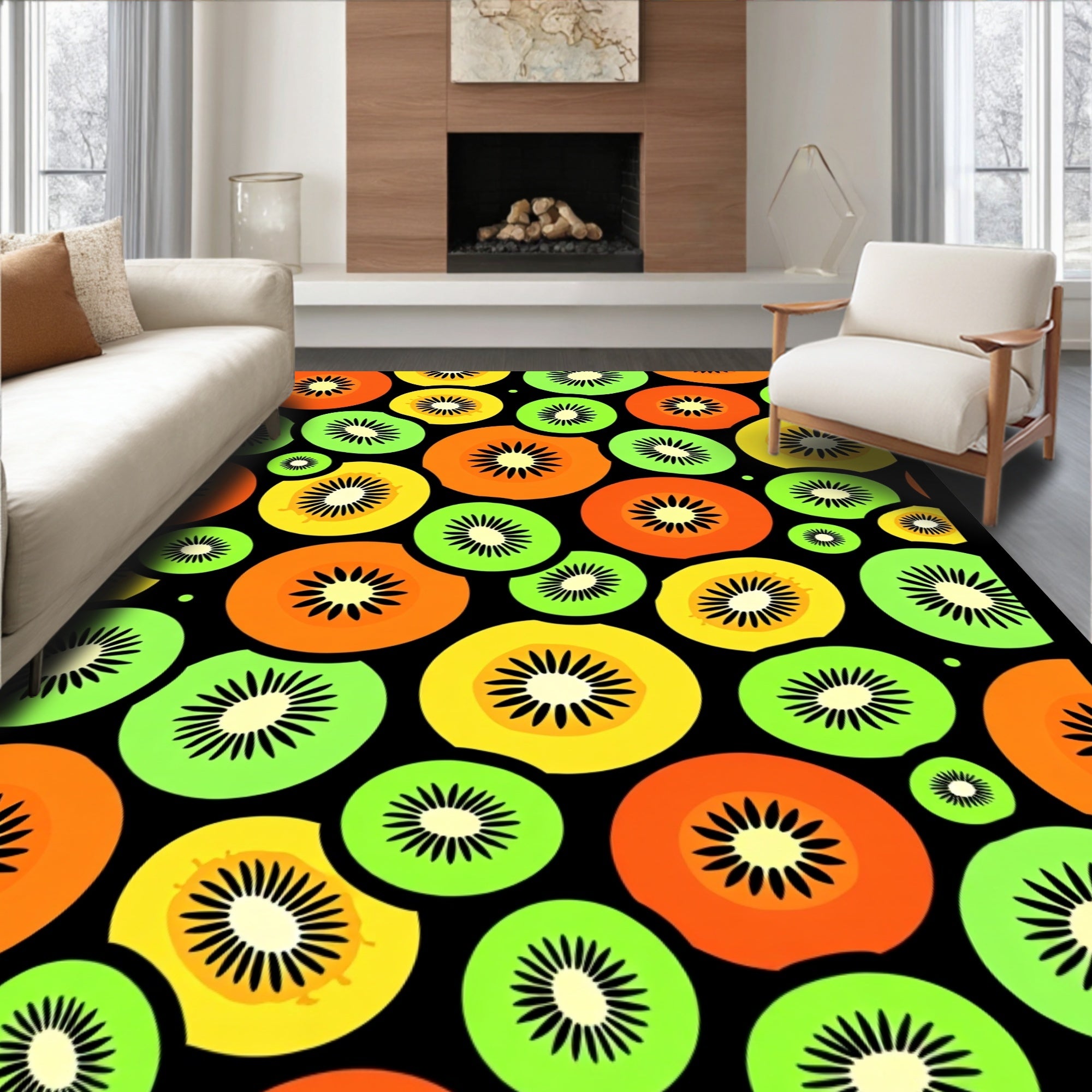 Vibrant Orange Green Yellow Fruit Slices Rug