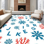 Red Coral Blue Snowflake Alphabet Rug