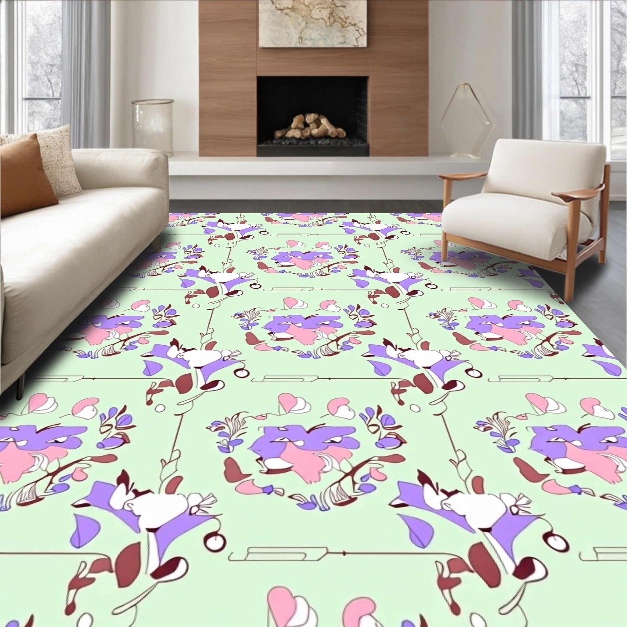 Abstract Lavender and Pink Floral Cluster Rug