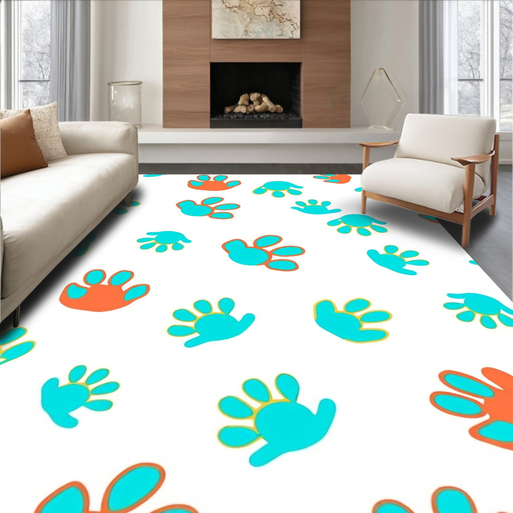 Playful Orange Turquoise Handprint Scatter Rug