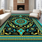 Turquoise Yellow Sunburst Mandala Rug
