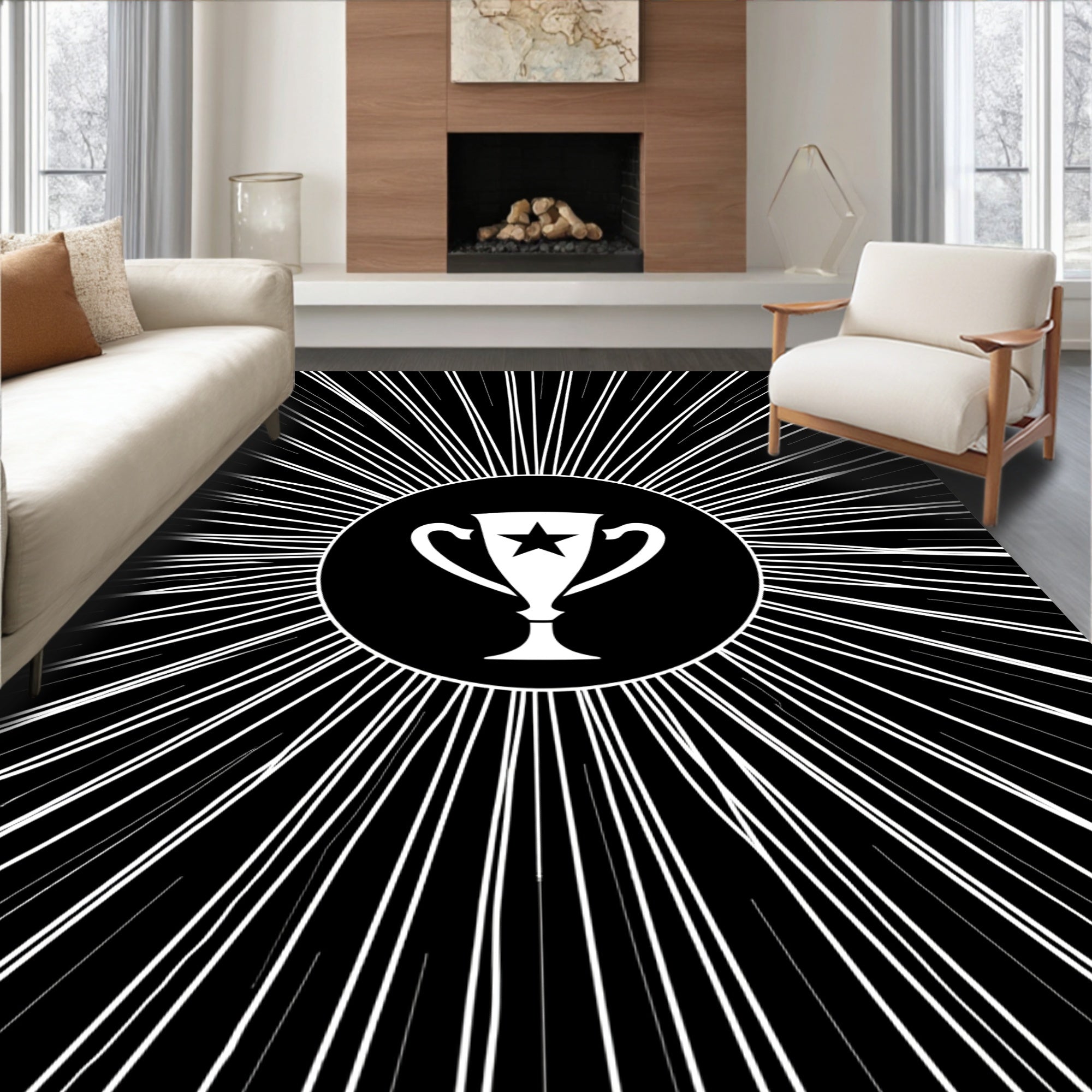 Trophy Starburst Black White Graphic Rug