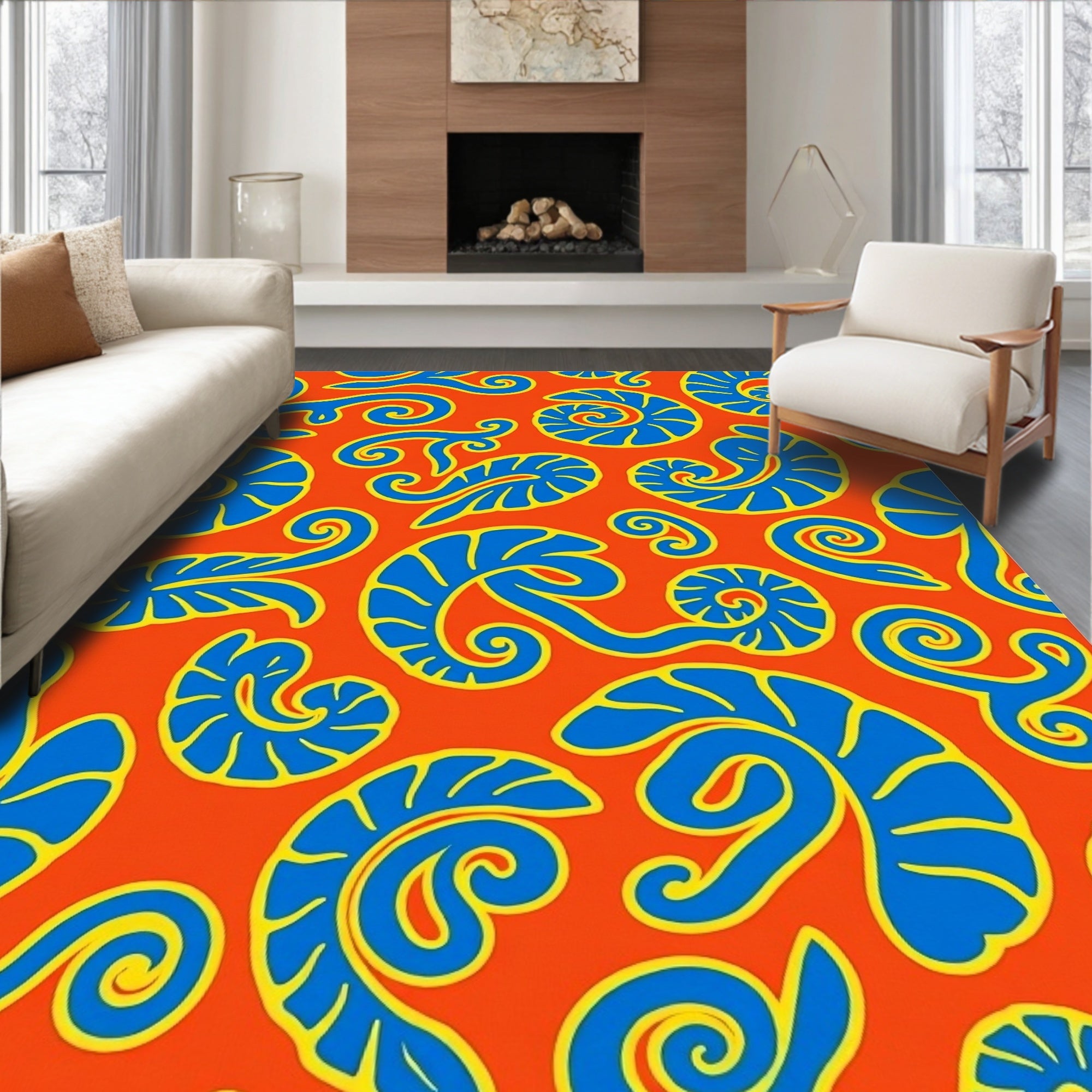 Vibrant Blue Swirl Nautilus Collage Rug