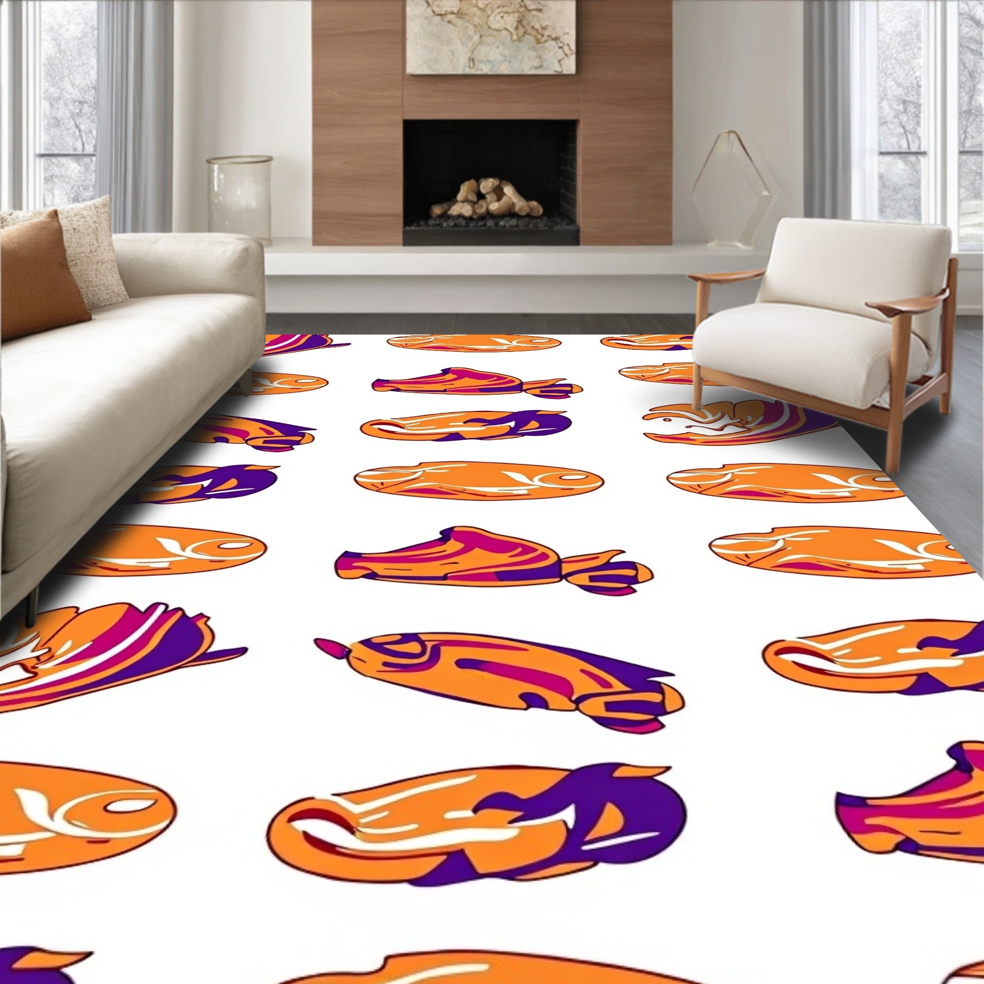 Orange Purple Swirl Abstract Forms Rug