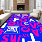 Bold Blue Pink Typographic Collage Rug