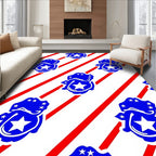 Red Diagonal Stripe Blue Star Emblem Rug