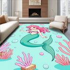 Coral Pink Mermaid Undersea Bubbles Rug