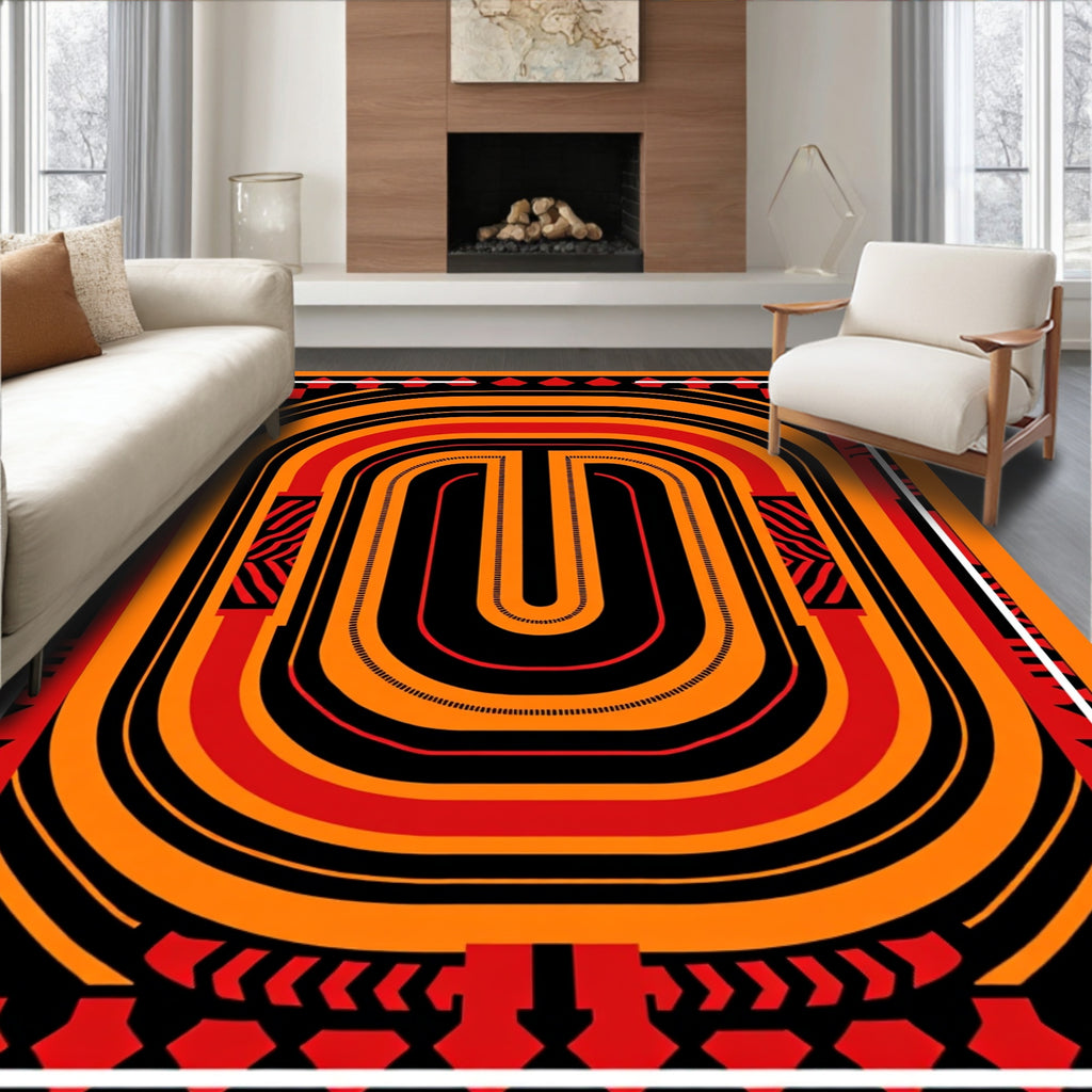 Bold Orange Red Archway Art Rug