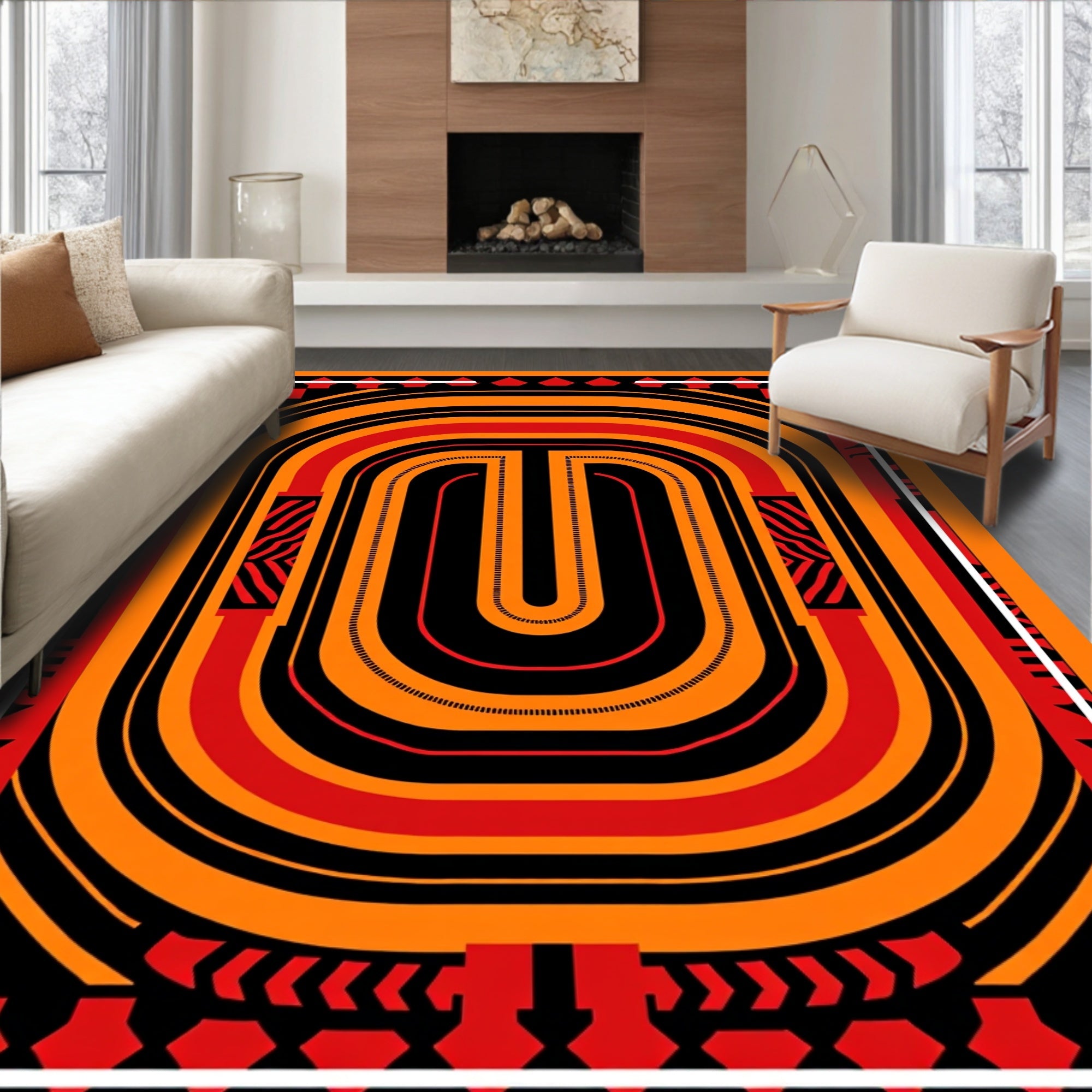 Bold Orange Red Archway Art Rug