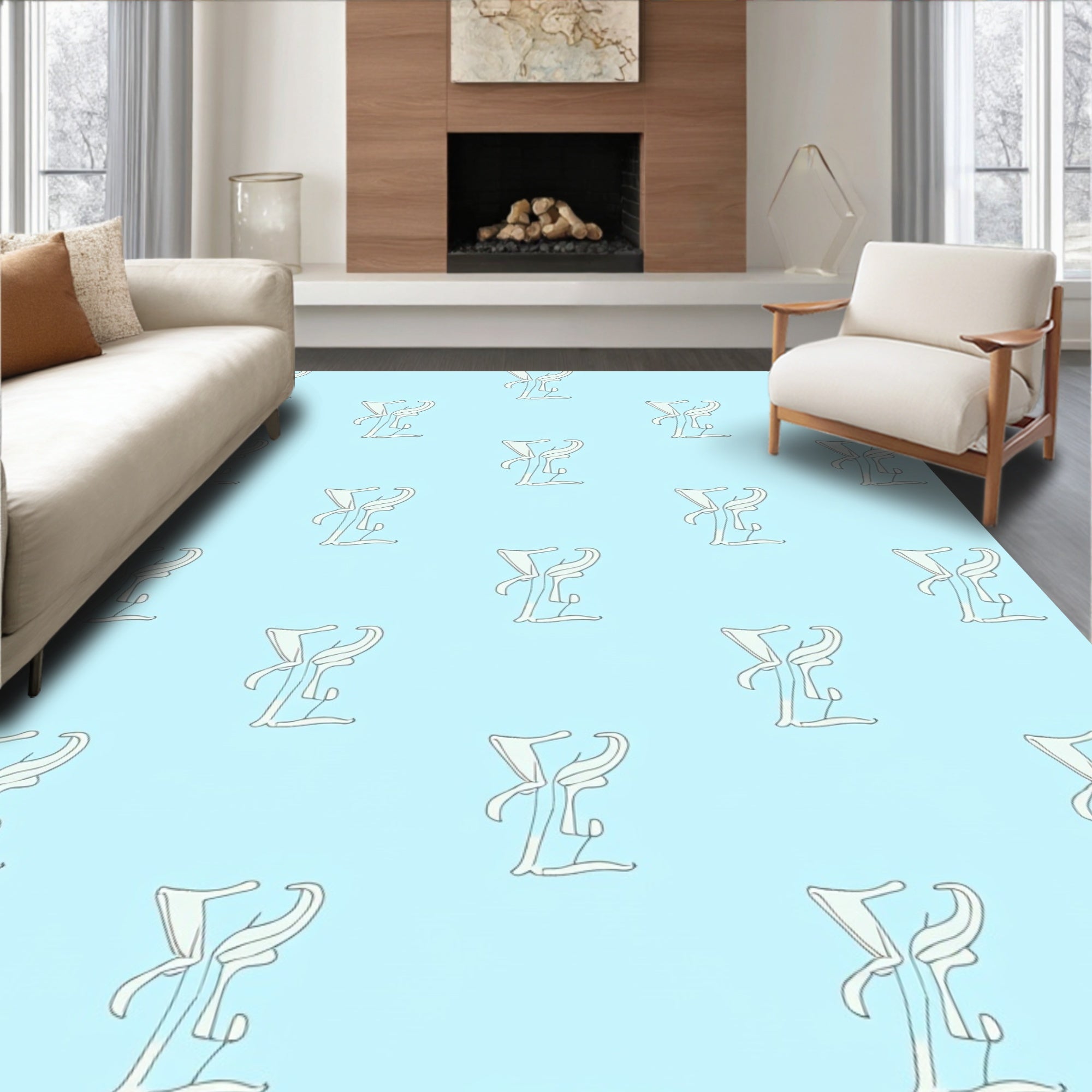Light Blue Delicate Script Repeat Rug