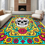 Vibrant Skull Floral Frame Rug