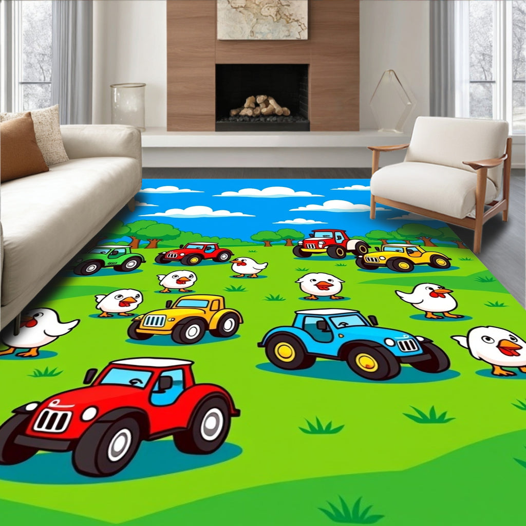 Farm Friends Tractors And Chicks Rug