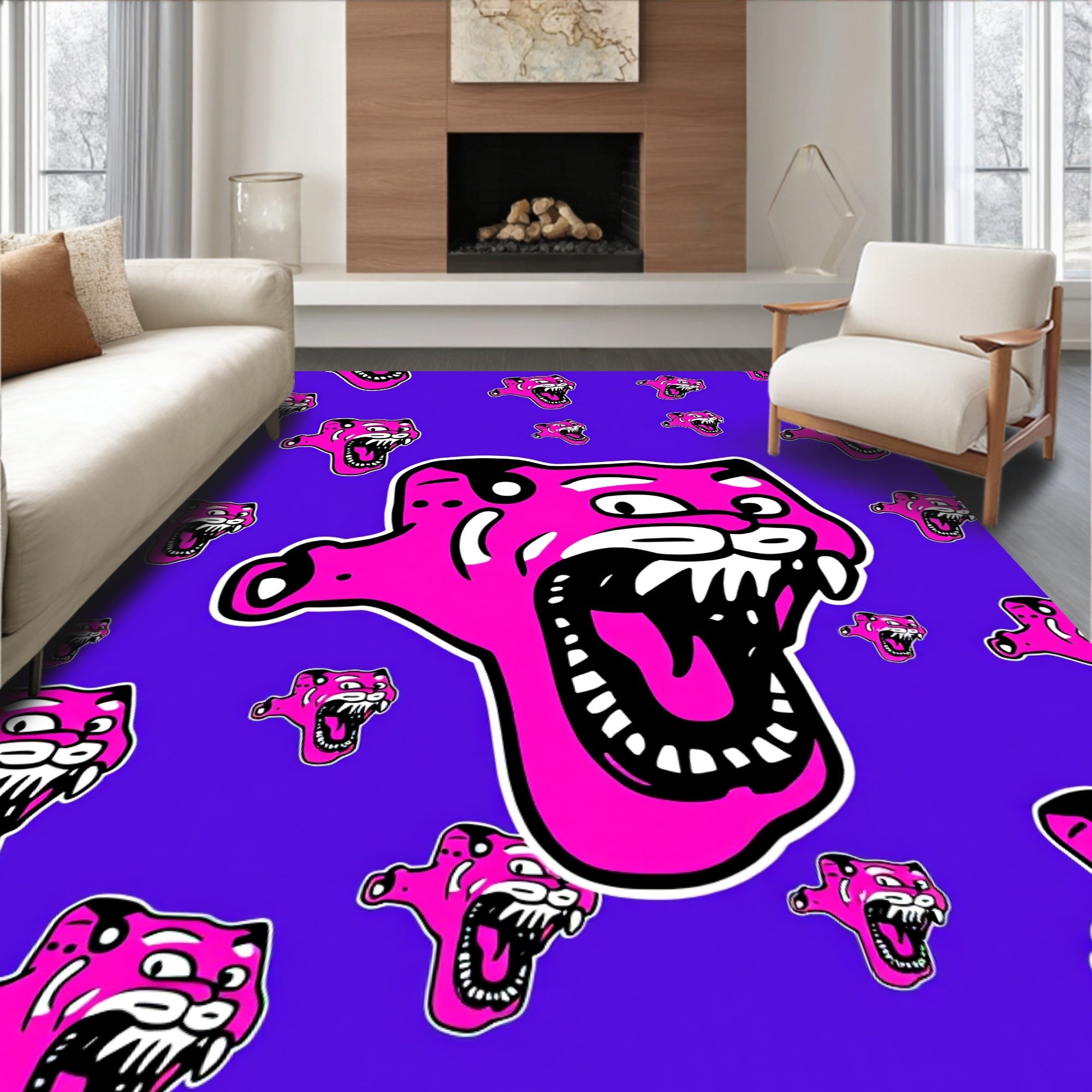 Vibrant Pink Panther Purple Background Rug