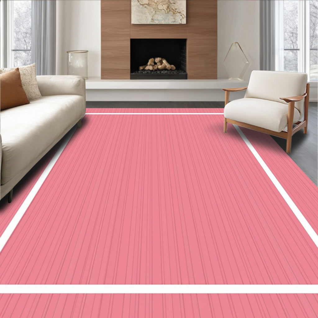 Pink Vertical Stripe Square Frame Rug