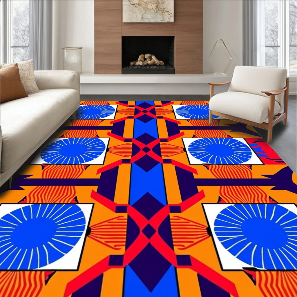 Bold Blue Mid Century Modern Geometric Rug