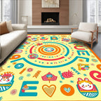 Bright Yellow Whimsical Character Carnival Rug