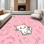 Cute Pink Kitten Scattered Line Art Rug