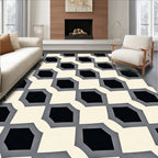 Modern Cream Black Octagon Grid Rug