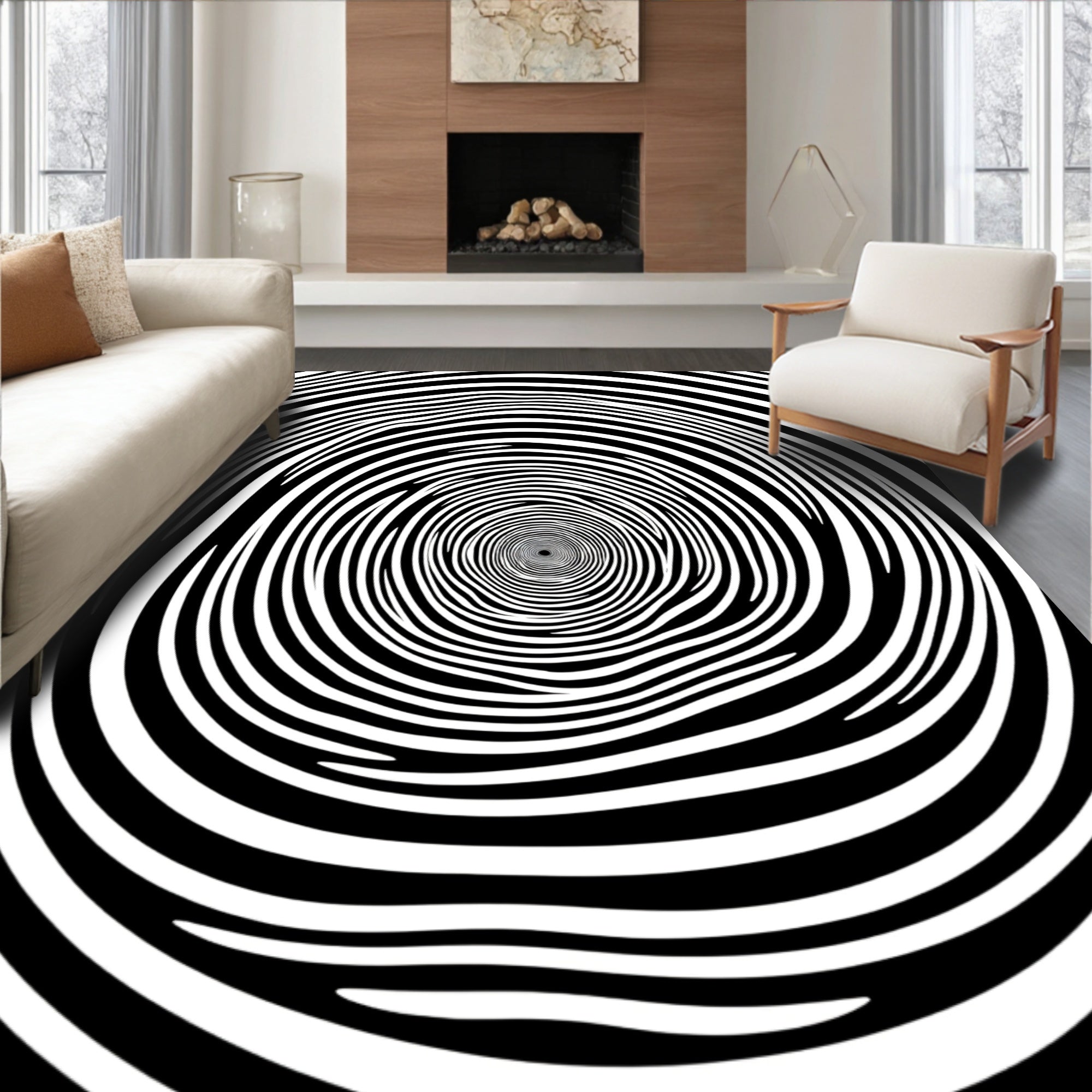 Onyx White Swirling Vortex Rug