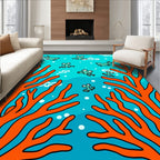 Whimsical Teal Frogs Coral Scene Rug