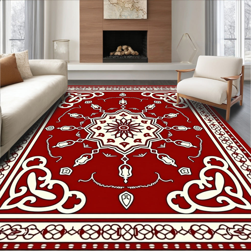 Crimson Cream Floral Octagon Medallion Rug