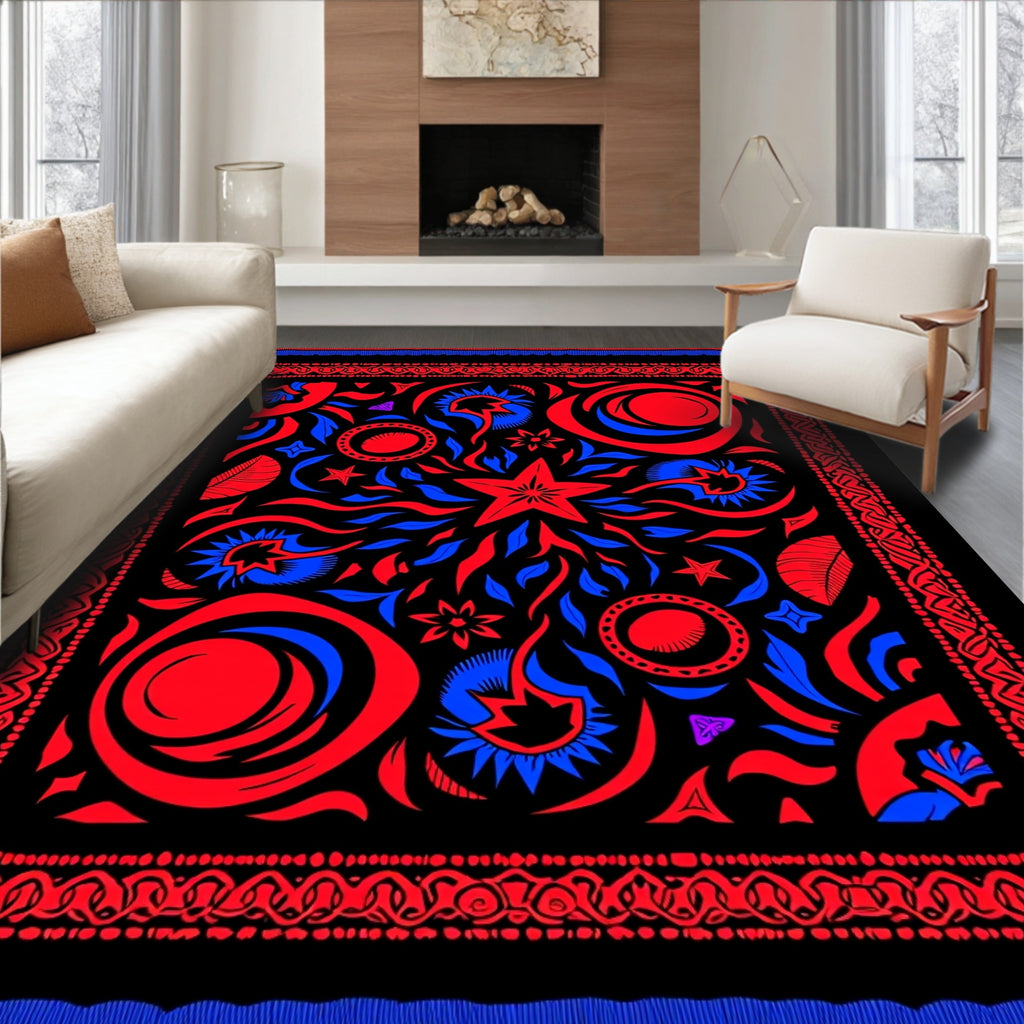 Crimson Blue Star Celestial Blossom Rug