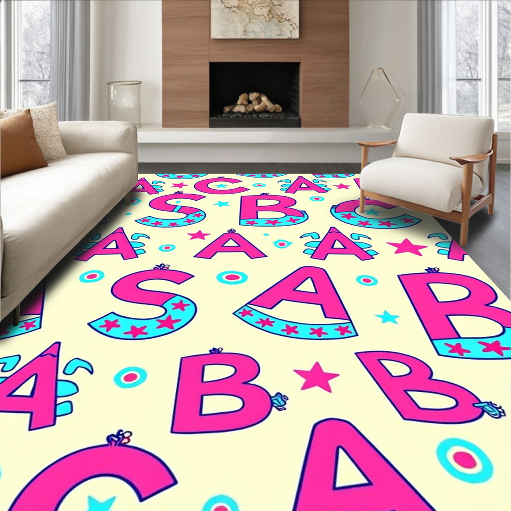 Pink Blue Alphabet Stars Medley Rug