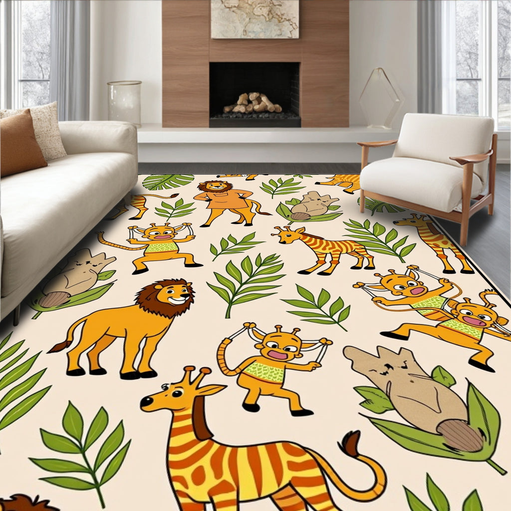 Whimsical Safari Animals and Foliage Rug