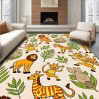 Whimsical Safari Animals and Foliage Rug