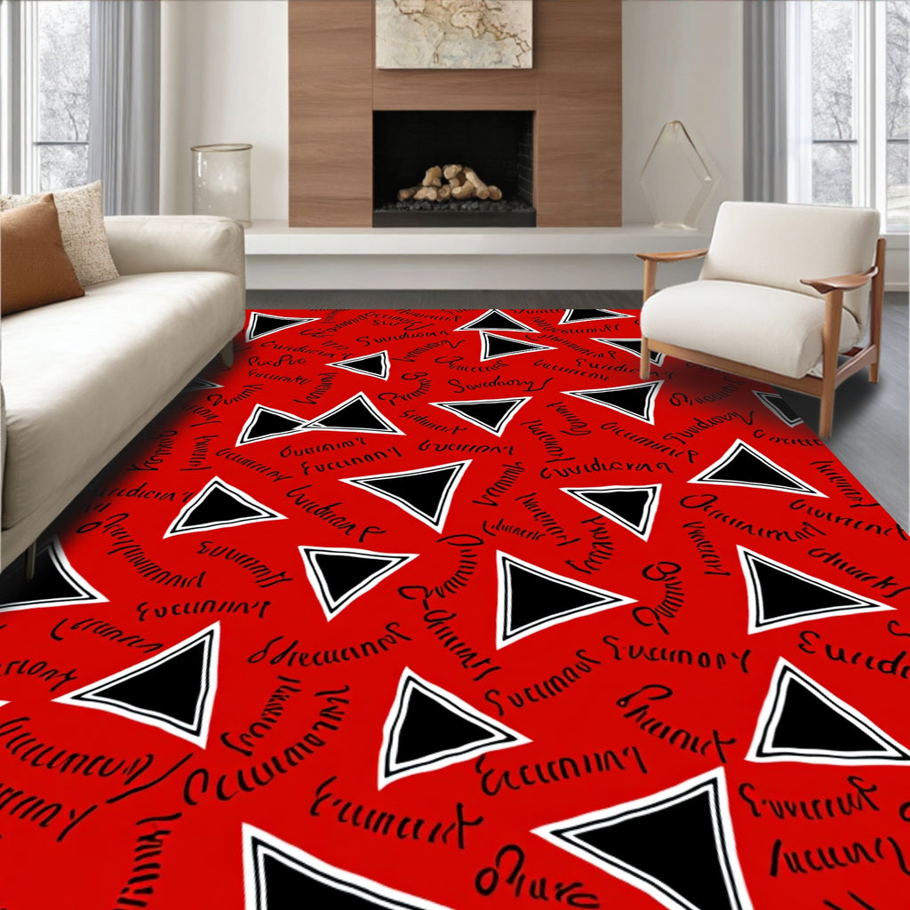 Red Black Triangle Script Scatter Rug