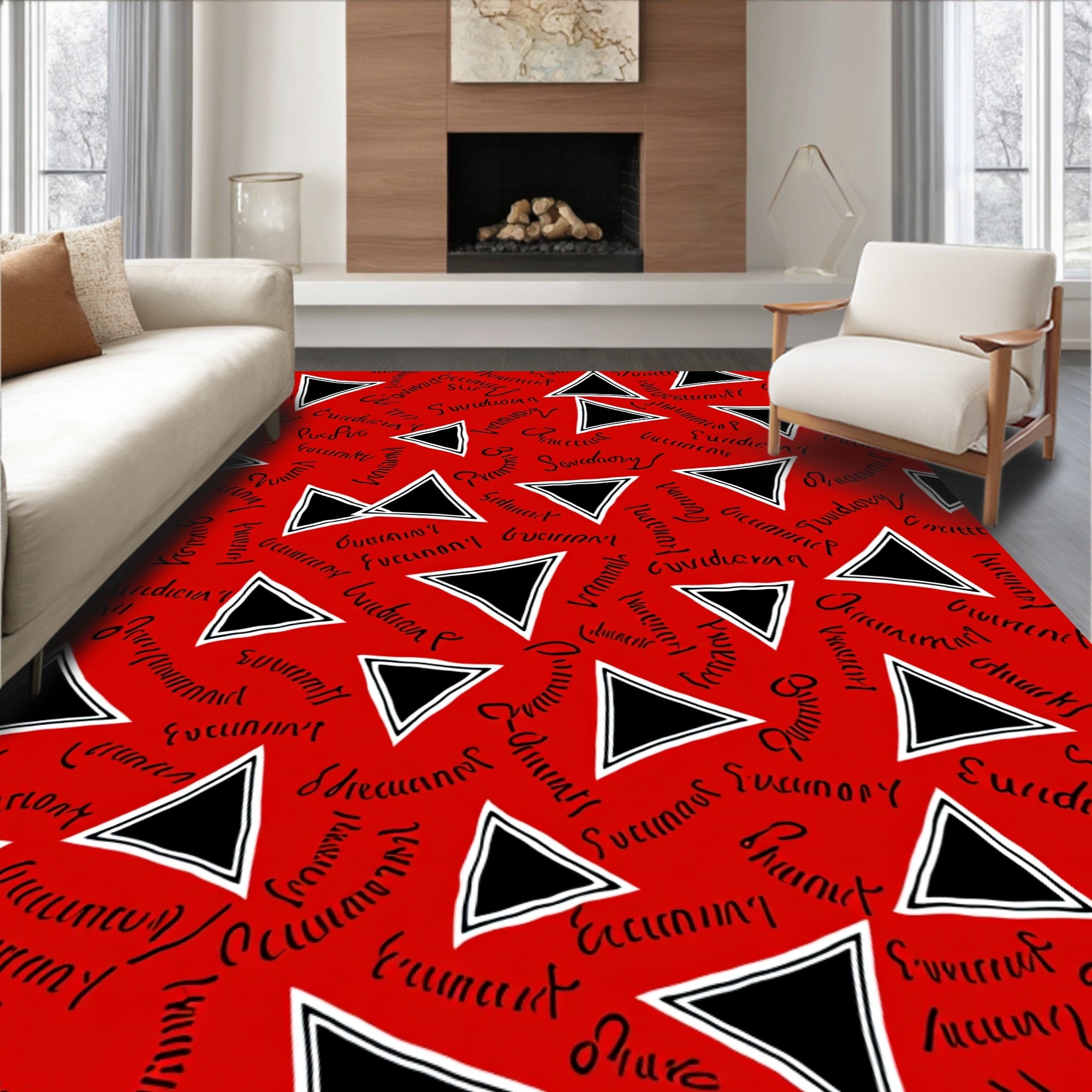 Red Black Triangle Script Scatter Rug