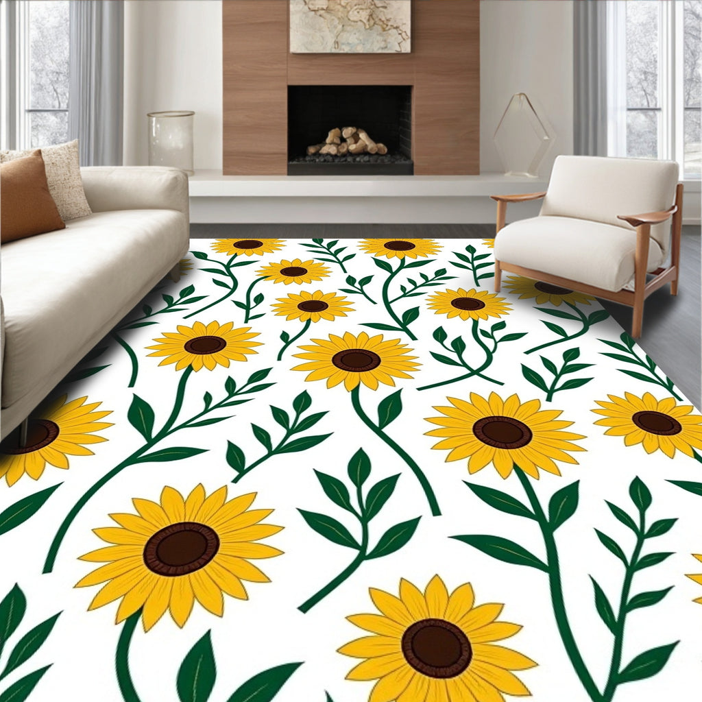 Golden Sunflower Garden Foliage Rug