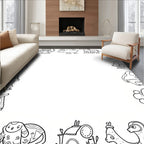 Whimsical Creature Border Monochrome Illustration Rug