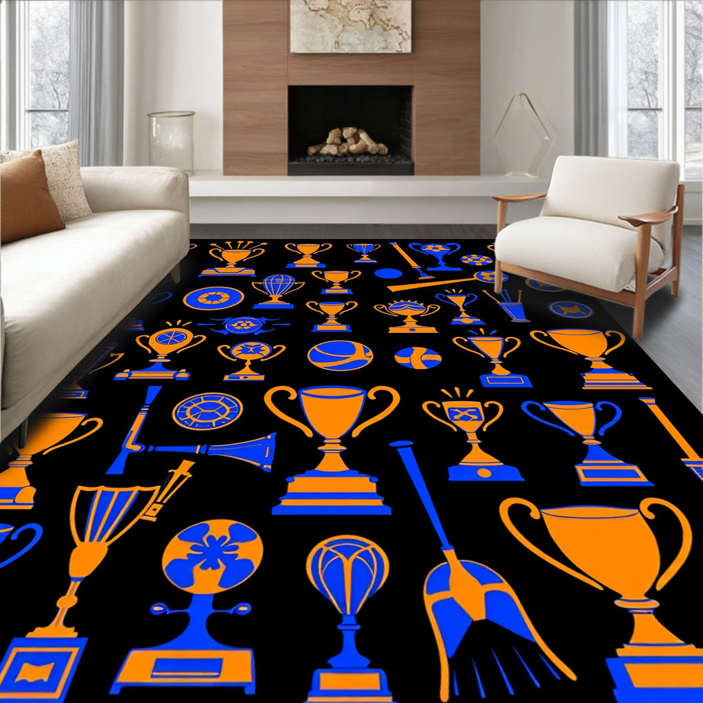 Orange Blue Sports Trophy Collection Rug