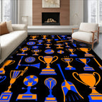 Orange Blue Sports Trophy Collection Rug