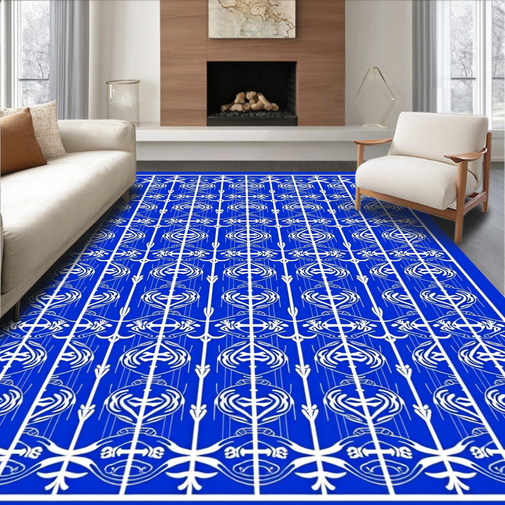 Majestic Blue White Ornamental Scroll Rug