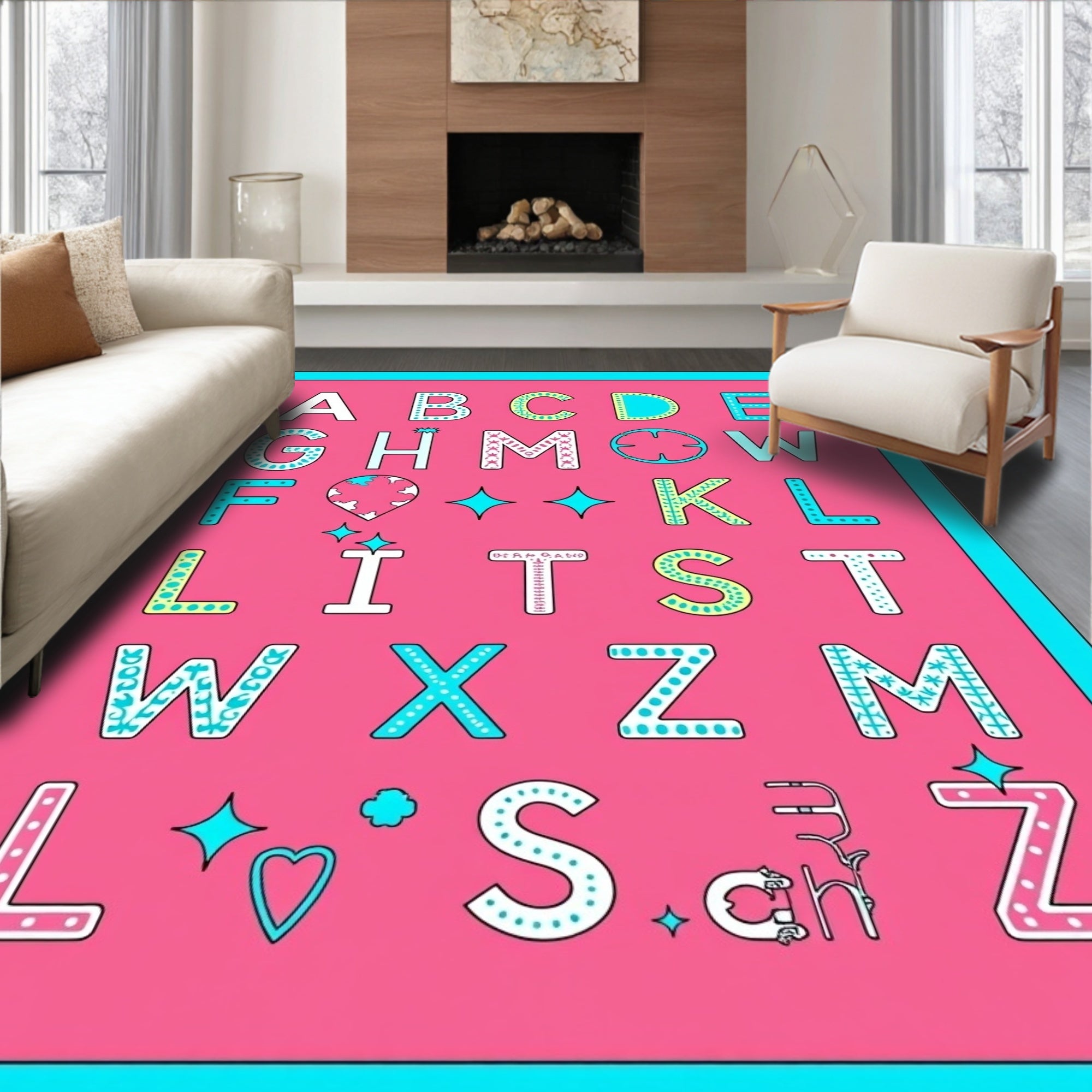 Playful Alphabet Garland Bright Pink Rug
