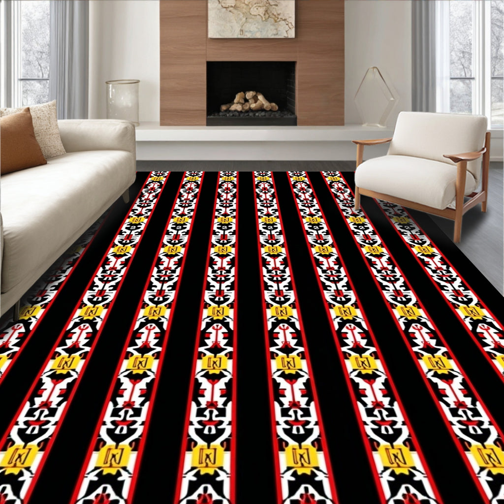 Black Red White Yellow Striped Tribal Rug