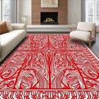 Crimson Intertwined Abstract Border Rug